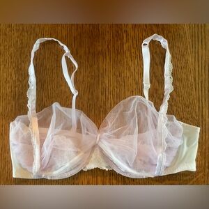 Victorias Secret Bra 36C Pink Tulle Lace Unlined Demi Dream Angels Underwire